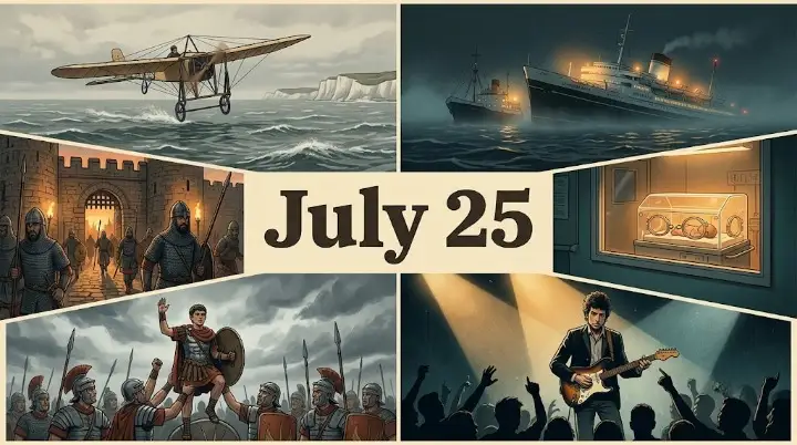 From Roman emperors to Blériot's Channel flight over open water — This Day in History July 25 blends battles and breakthroughs into one date to remember.