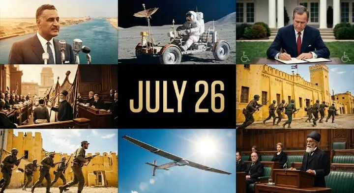 Discover the top facts for This day in history July 26, including the Moncada Barracks attack and the passage of the landmark ADA law.
