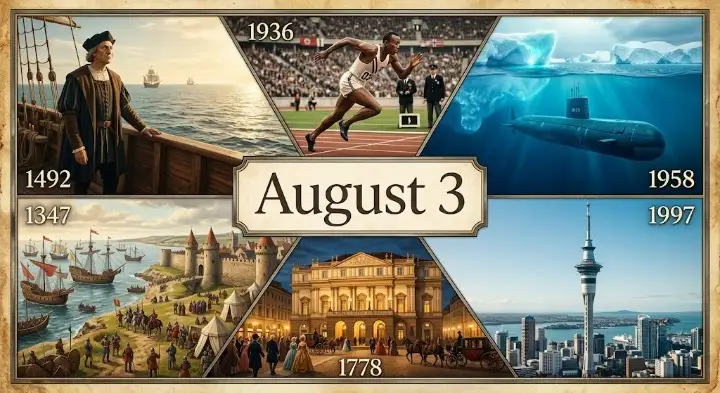 "Relive major events on this day in history August 3 as Columbus sails west, World War I escalates, and the NBA completes its merger."