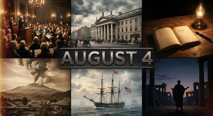 Read what happened on this day in history August 4, featuring Cicero's famous speech, world conflicts, and global milestones.